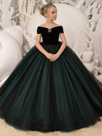 Robe de bal longue en tulle et velours, épaules dénudées, robe de demoiselle d'honneur pour mariage