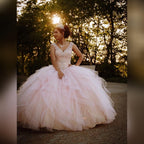 Robe de bal longue en tulle à col en V pour quinceañera