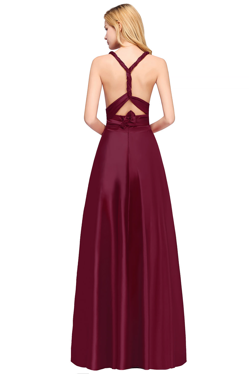 Vestido largo de satén con tirantes finos para dama de honor o para fiesta de graduación
