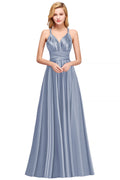 Vestido largo de satén con tirantes finos para dama de honor o para fiesta de graduación