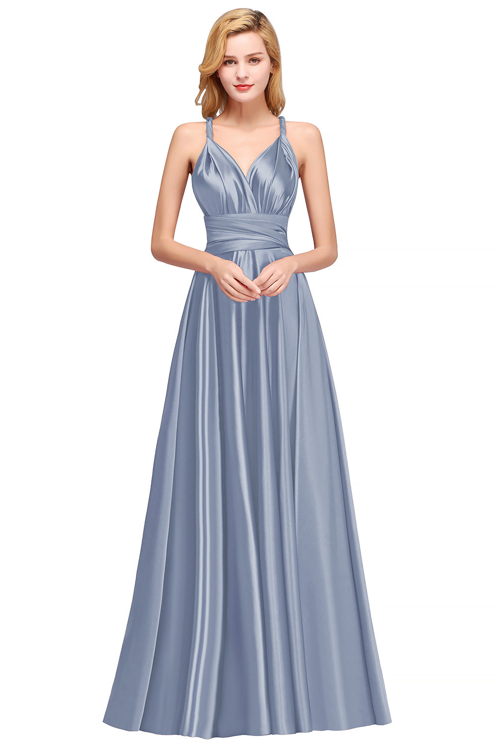 Vestido largo de satén con tirantes finos para dama de honor o para fiesta de graduación