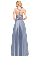 Vestido largo de satén con tirantes finos para dama de honor o para fiesta de graduación