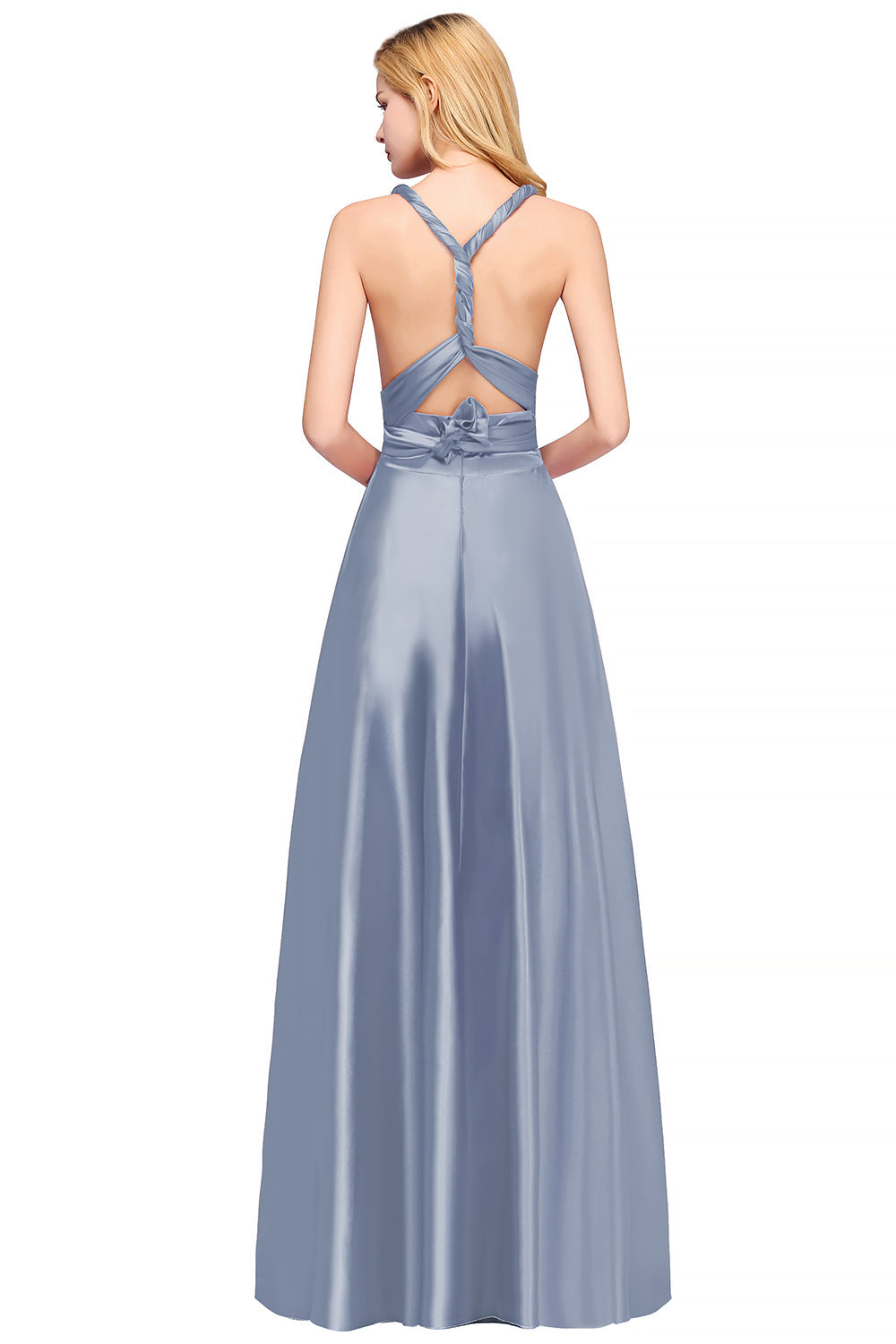 Vestido largo de satén con tirantes finos para dama de honor o para fiesta de graduación