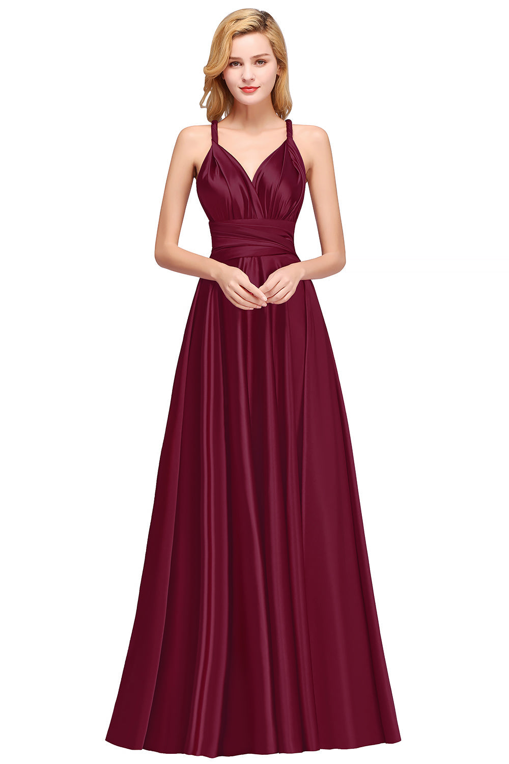 Vestido largo de satén con tirantes finos para dama de honor o para fiesta de graduación