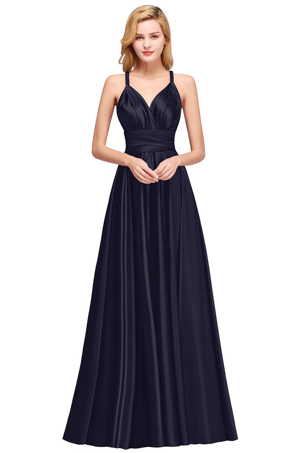 Vestido largo de satén con tirantes finos para dama de honor o para fiesta de graduación