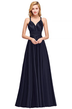 Vestido largo de satén con tirantes finos para dama de honor o para fiesta de graduación