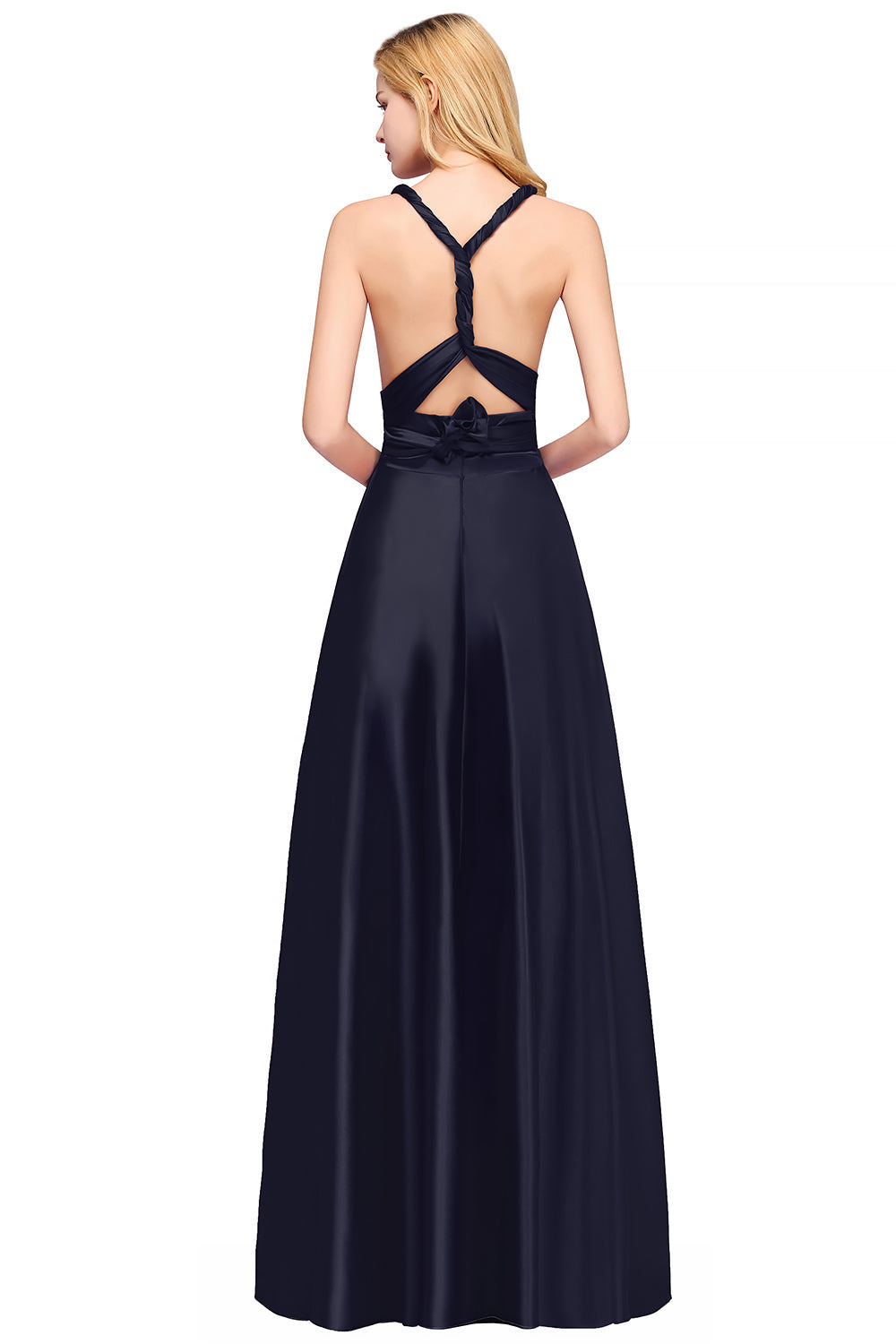 Vestido largo de satén con tirantes finos para dama de honor o para fiesta de graduación