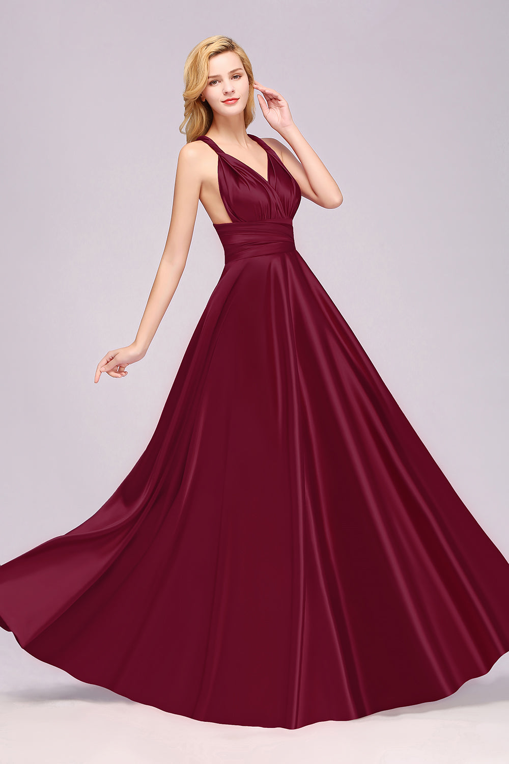 Vestido largo de satén con tirantes finos para dama de honor o para fiesta de graduación