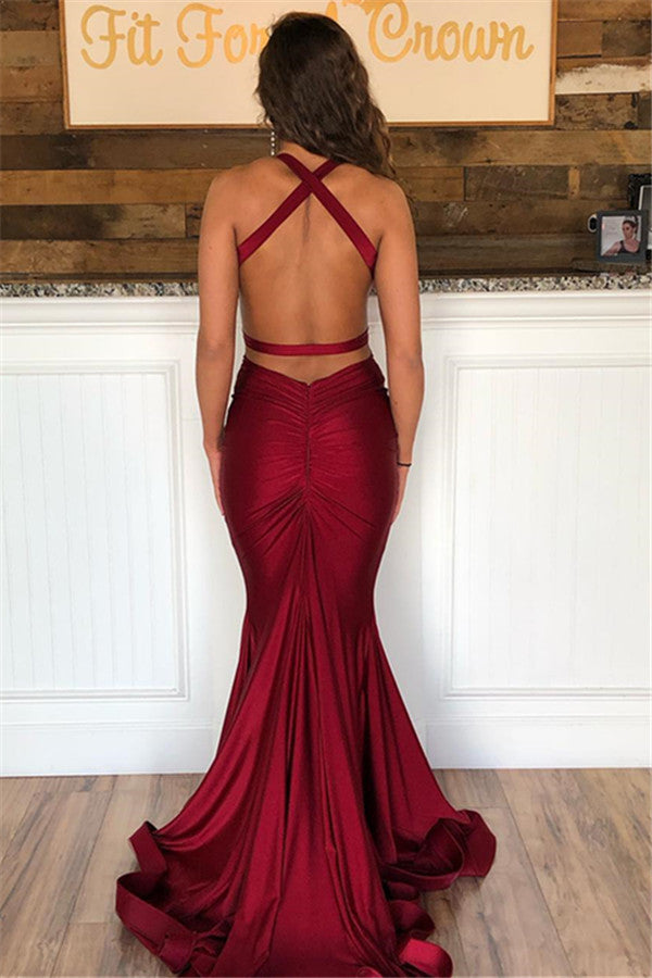 Robe de bal longue sirène dos nu à bretelles