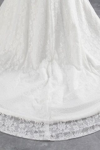 Vestido de novia largo de sirena con encaje, hombros descubiertos y cordones