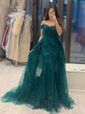 Vestidos largos de sirena con hombros descubiertos, tul y encaje para graduación.