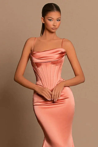 Robe de bal longue sirène bustier à fines bretelles