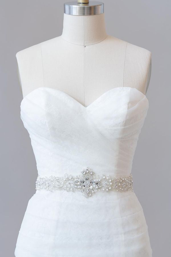 Long Mermaid Strapless Tulle Lace Wedding Dress