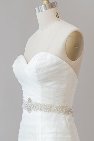 Vestido de novia largo de sirena sin tirantes de tul y encaje