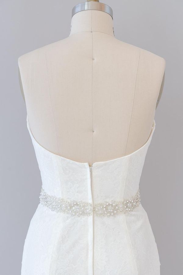 Long Mermaid Strapless Tulle Lace Wedding Dress