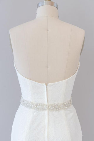 Vestido de novia largo de sirena sin tirantes de tul y encaje