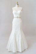 Long Mermaid Strapless Tulle Lace Wedding Dress