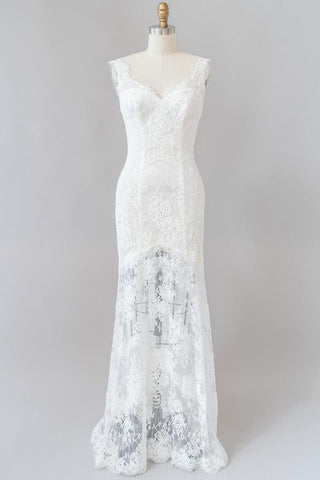 Vestido de novia largo de sirena con escote corazón y espalda descubierta de encaje