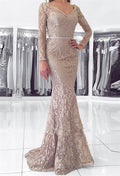 Vestido de fiesta largo de sirena con escote en V, espalda descubierta, encaje y mangas