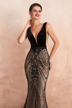 Long Mermaid V-neck Beading Sequins Evening Dress