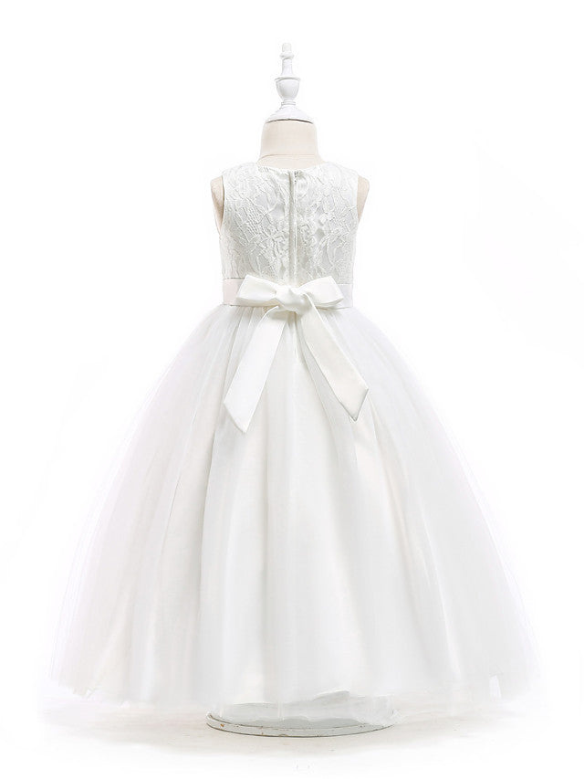 Robes longues de princesse en tulle à col bijou pour mariage, première communion et demoiselle d'honneur