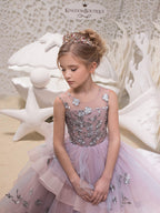 Vestidos largos de princesa con encaje, organza y tul, cuello joya, ideales para fiestas, cumpleaños, concursos y damitas de honor.