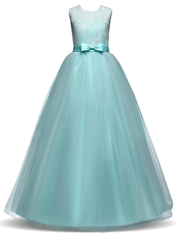 Robes longues de princesse en dentelle et tulle, col bijou, pour fêtes d'anniversaire, concours de beauté et demoiselles d'honneur