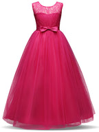 Vestidos largos de princesa con encaje, tul y cuello joya para fiestas, cumpleaños, concursos y niñas de las flores