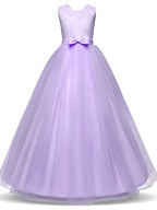 Vestidos largos de princesa con encaje, tul y cuello joya para fiestas, cumpleaños, concursos y niñas de las flores