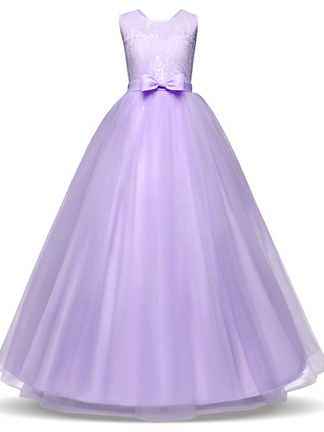 Vestidos largos de princesa con encaje, tul y cuello joya para fiestas, cumpleaños, concursos y niñas de las flores