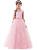 Vestidos largos de princesa con encaje, tul y cuello joya para fiestas, cumpleaños, concursos y niñas de las flores