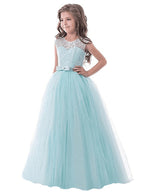 Vestidos largos de princesa con encaje, tul y cuello joya para fiestas, cumpleaños, concursos y niñas de las flores