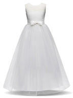 Vestidos largos de princesa con encaje, tul y cuello joya para fiestas, cumpleaños, concursos y niñas de las flores