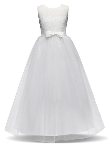 Robes longues de princesse en dentelle et tulle, col bijou, pour fêtes d'anniversaire, concours de beauté et demoiselles d'honneur