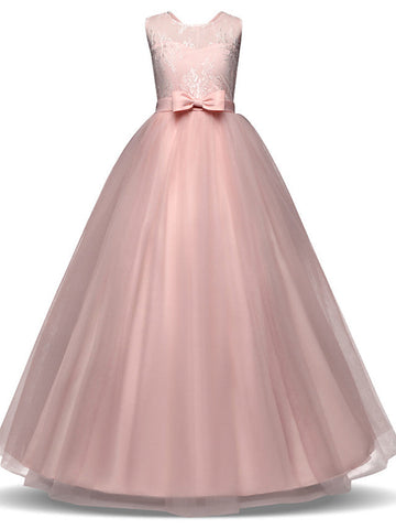 Robes longues de princesse en dentelle et tulle, col bijou, pour fêtes d'anniversaire, concours de beauté et demoiselles d'honneur