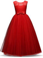 Vestidos largos de princesa con encaje, tul y cuello joya para fiestas, cumpleaños, concursos y niñas de las flores