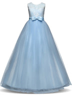 Vestidos largos de princesa con encaje, tul y cuello joya para fiestas, cumpleaños, concursos y niñas de las flores