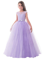 Vestidos largos de princesa con encaje, tul y cuello joya para fiestas, cumpleaños, concursos y niñas de las flores