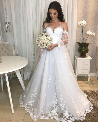 Vestido de novia largo de princesa, estilo princesa, de tul con hombros descubiertos y mangas abullonadas