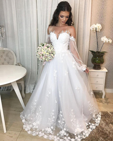 Vestido de novia largo de princesa, estilo princesa, de tul con hombros descubiertos y mangas abullonadas
