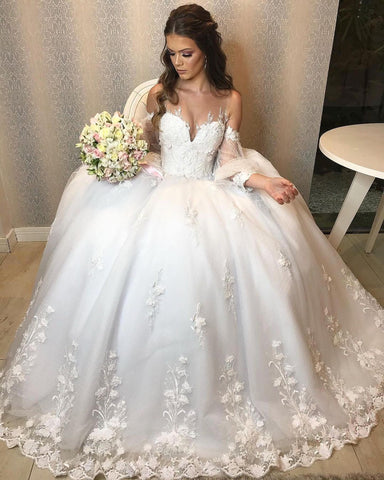 Vestido de novia largo de princesa, estilo princesa, de tul con hombros descubiertos y mangas abullonadas