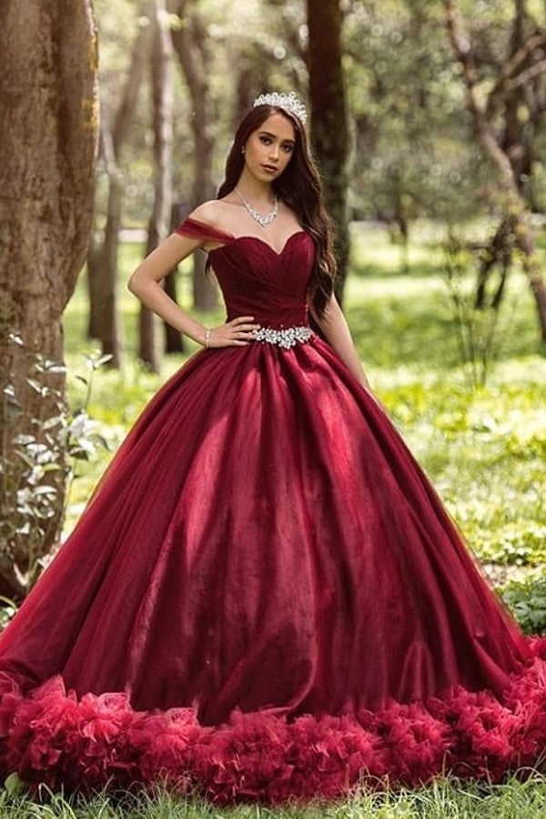 Long Princess Off-the-shoulder Tulle Wedding Dress
