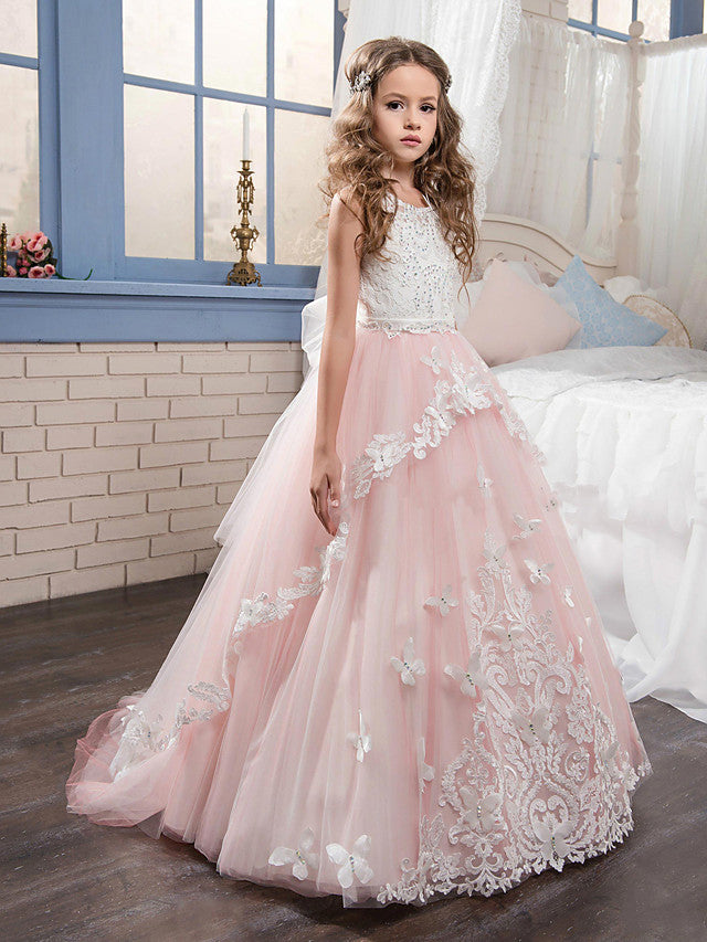 Robes longues de princesse en dentelle et tulle sans manches à col bijou pour demoiselles d'honneur