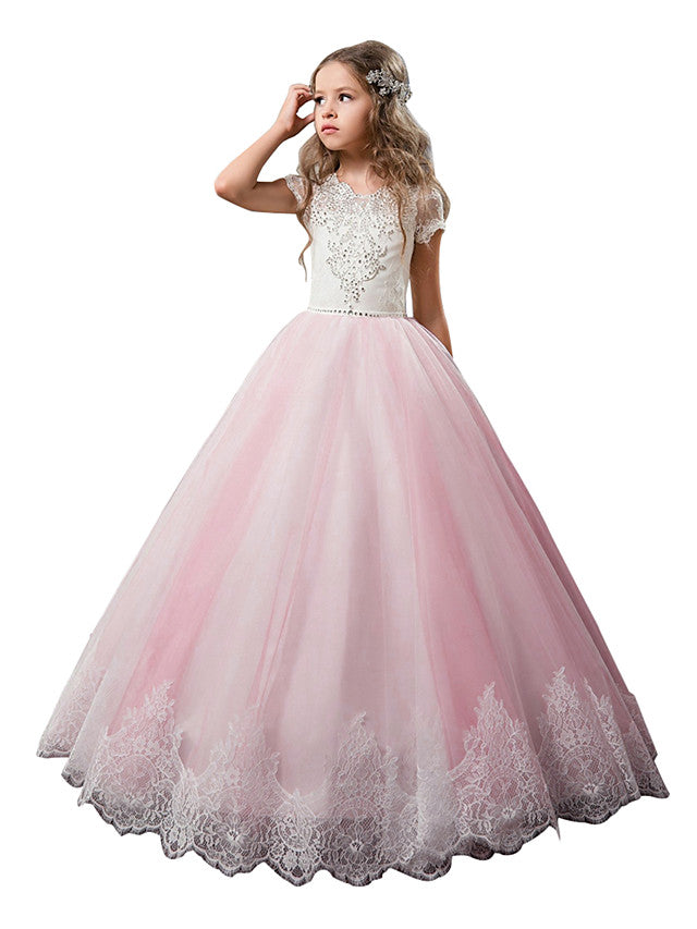 Robes longues de princesse en tulle et dentelle pour mariage, anniversaire, première communion, demoiselle d'honneur