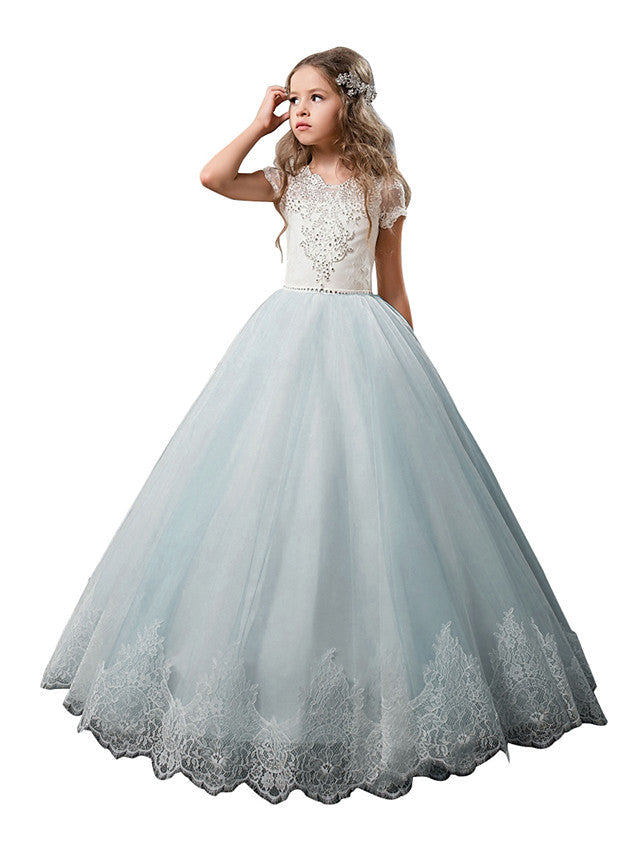 Vestidos largos de princesa de tul y encaje para bodas, cumpleaños, primera comunión y niñas de las flores