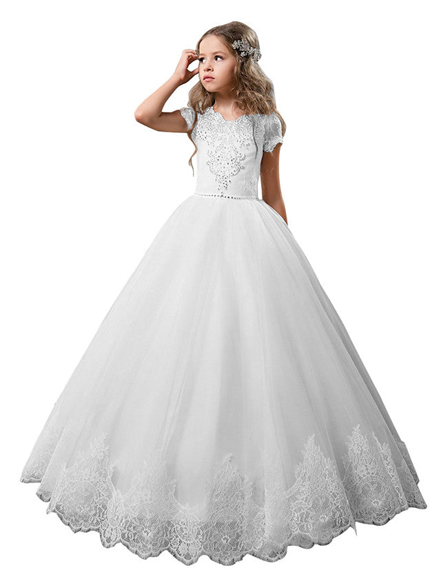 Robes longues de princesse en tulle et dentelle pour mariage, anniversaire, première communion, demoiselle d'honneur