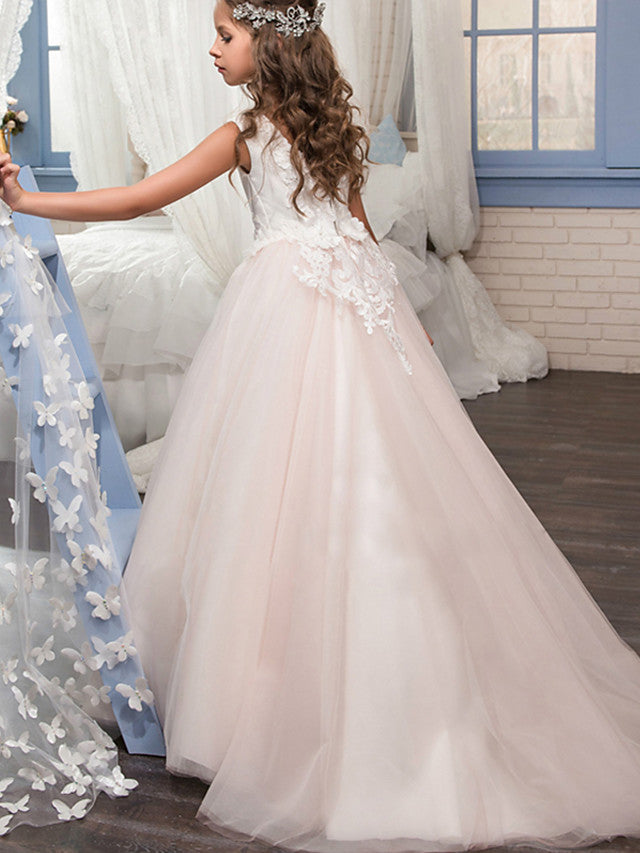 Robes longues de princesse en tulle sans manches à col bateau pour mariage, anniversaire, concours de beauté et demoiselle d'honneur