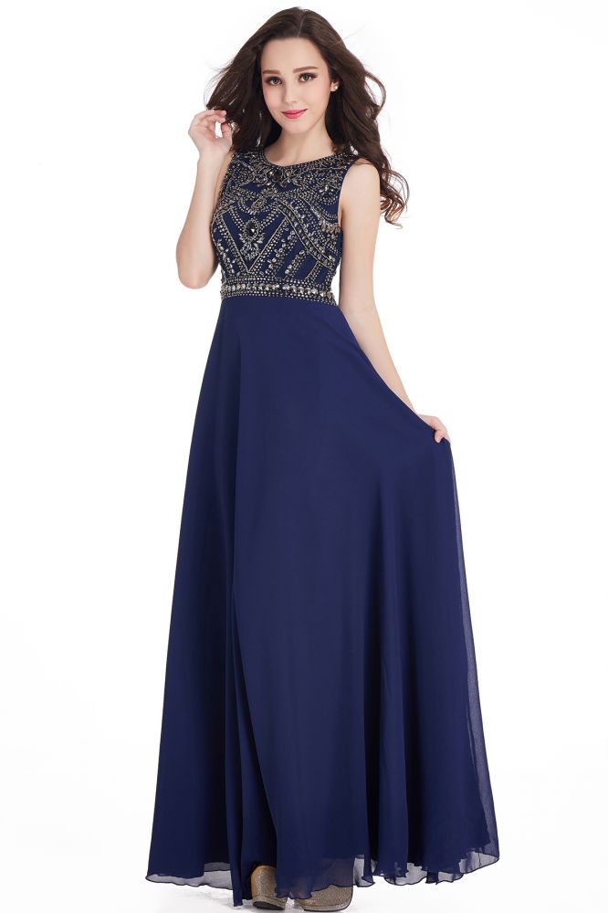 Vestidos largos de fiesta de gasa con cristales y joyas hasta el suelo