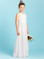 Robe longue fourreau à col bijou pour demoiselle d'honneur, dos nu, en mousseline, robe de demoiselle d'honneur junior