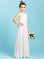Robe longue fourreau à col bijou pour demoiselle d'honneur, dos nu, en mousseline, robe de demoiselle d'honneur junior